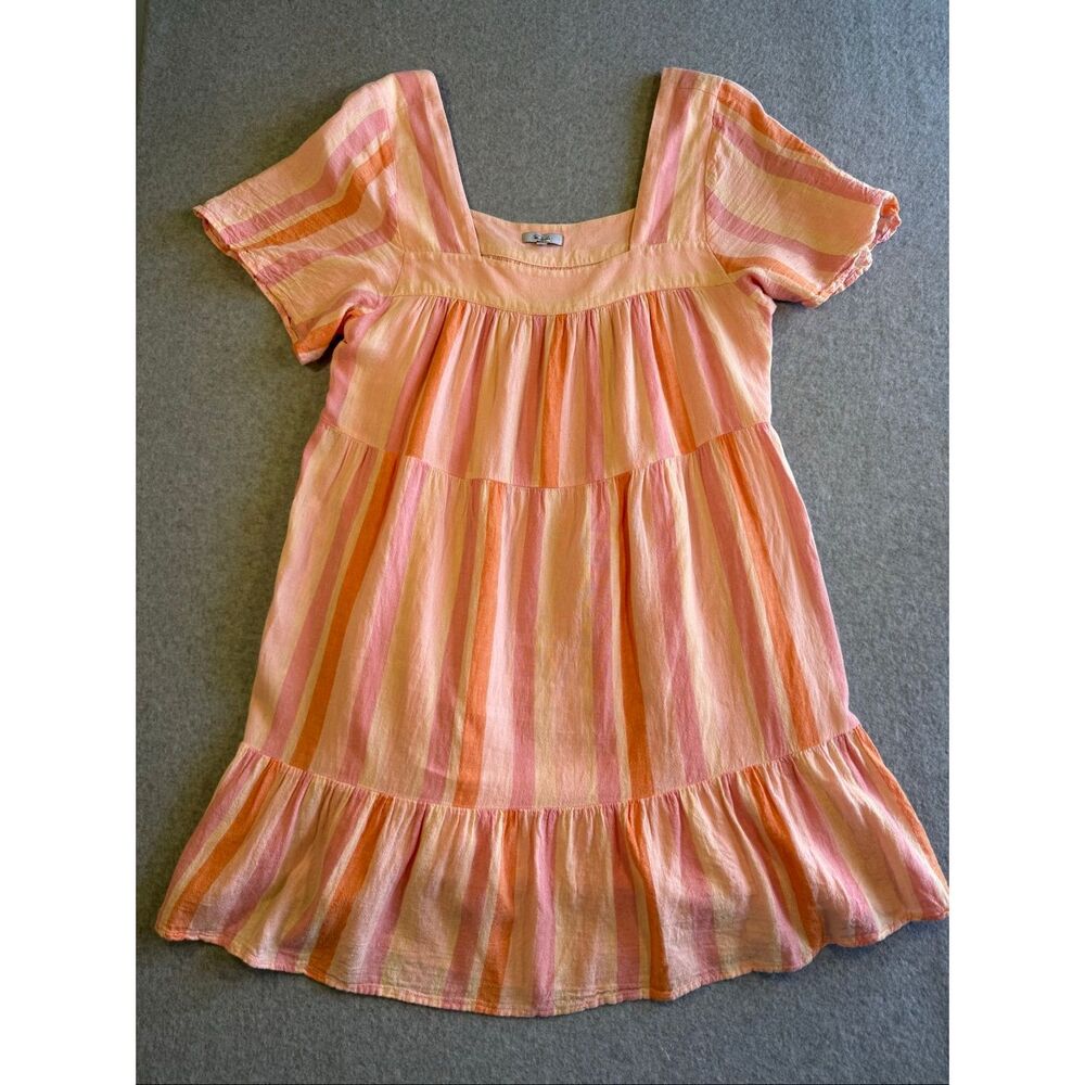 Rails Valentina "Dawn Stripe" linen-blend babydoll dress L